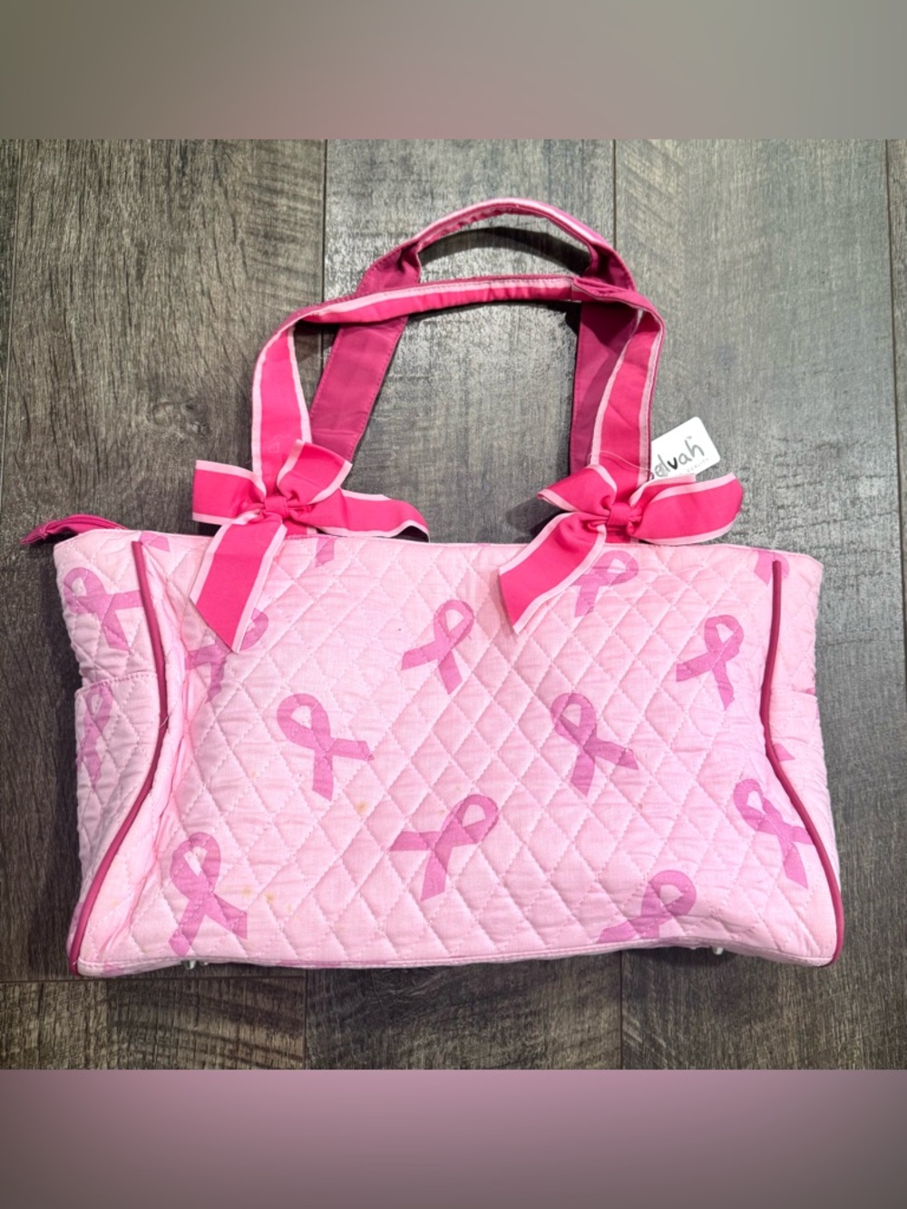 Pink Ribbon Breast Cancer Awareness Belvah Quilted Tote Bag with Bows NWT